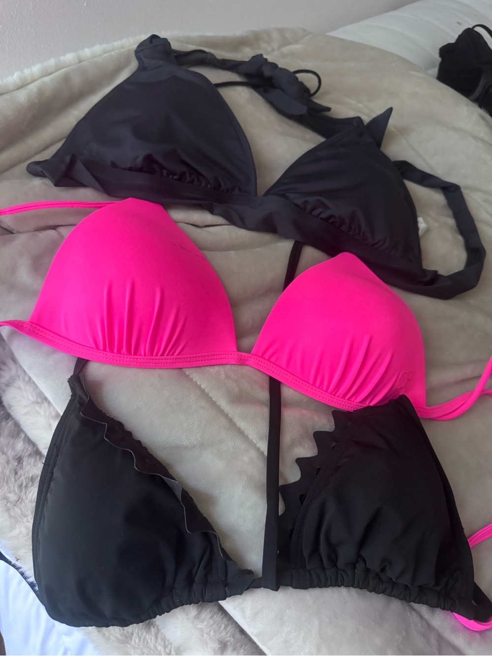 3 bikini tops M Vince Camuto black,  OP hot pink, Mossimo navy blue NWOT